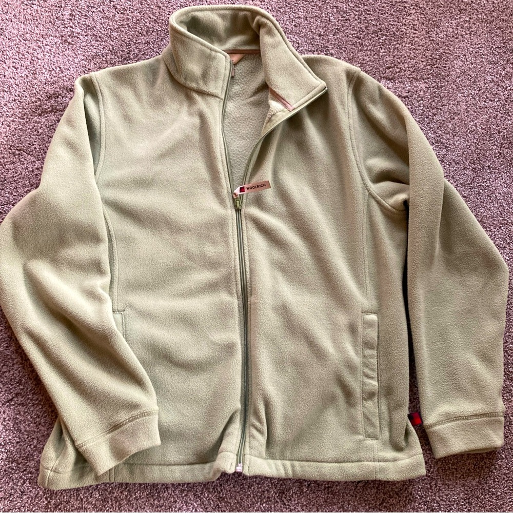 Woolrich Women’s Sage Green Fleece Full Zip Up Jacket Size S Pockets Vintage